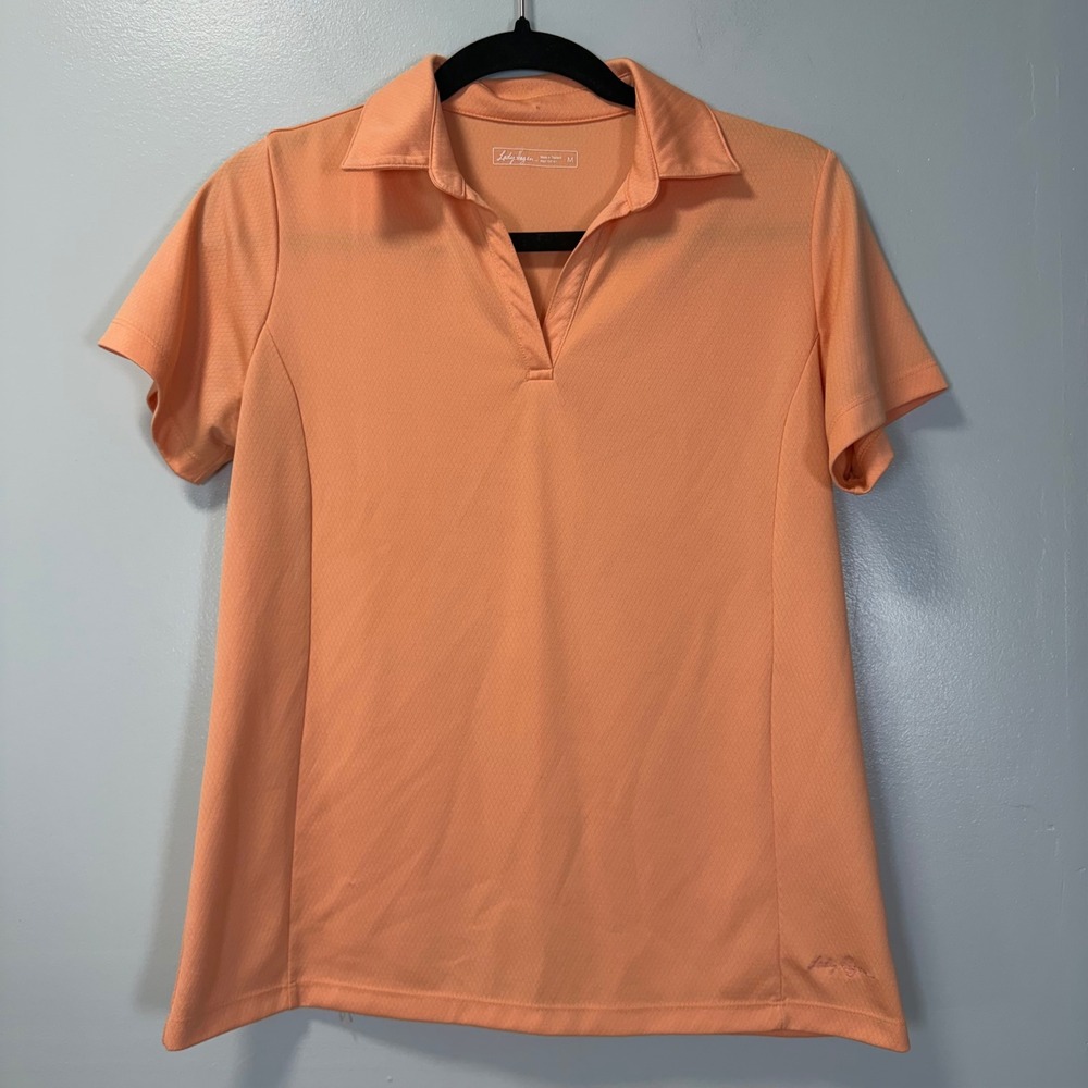 Lady‎ Hagen Womens Golf Polo Shirt Peach Orange V-Neck Short Sleeve Size Medium